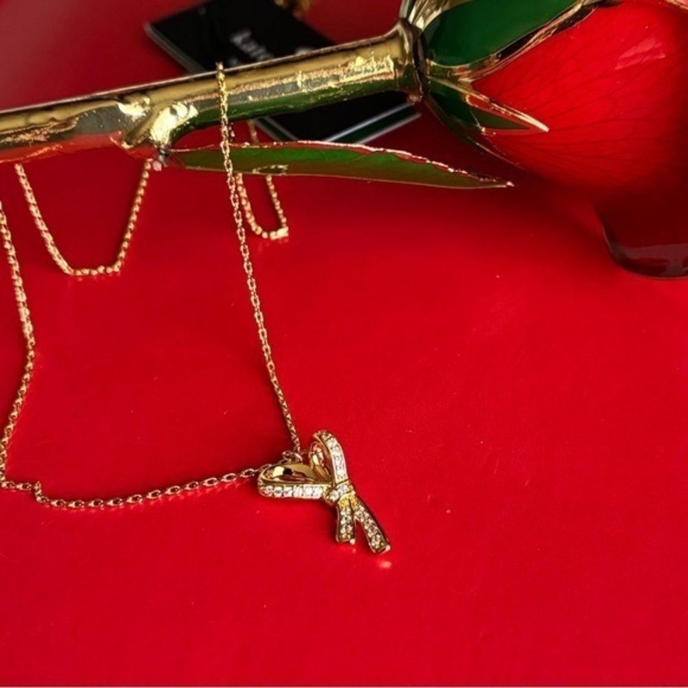 Kate Spade Necklace,Kate Spade Gold and Crystal Ribbon Necklace